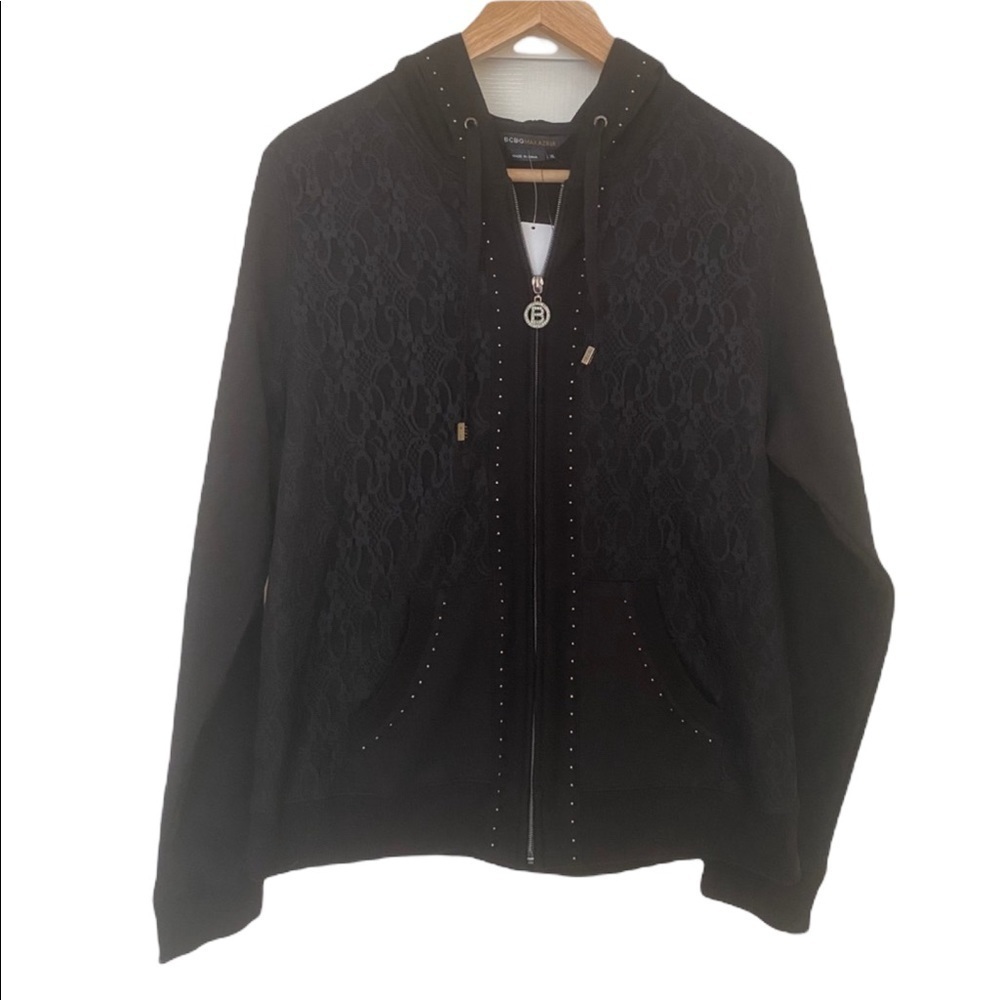 BCBGMaxAzria Black Lace Jacket Embellished Size XL